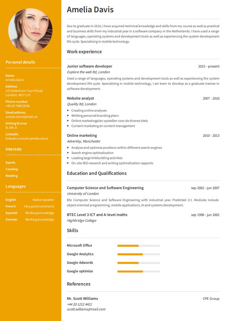 Normal Cv Demo 이력서 예시 – 당사의 템플릿을 사용하여 전문적인 양식의 이력서를 작성해 보십시오.